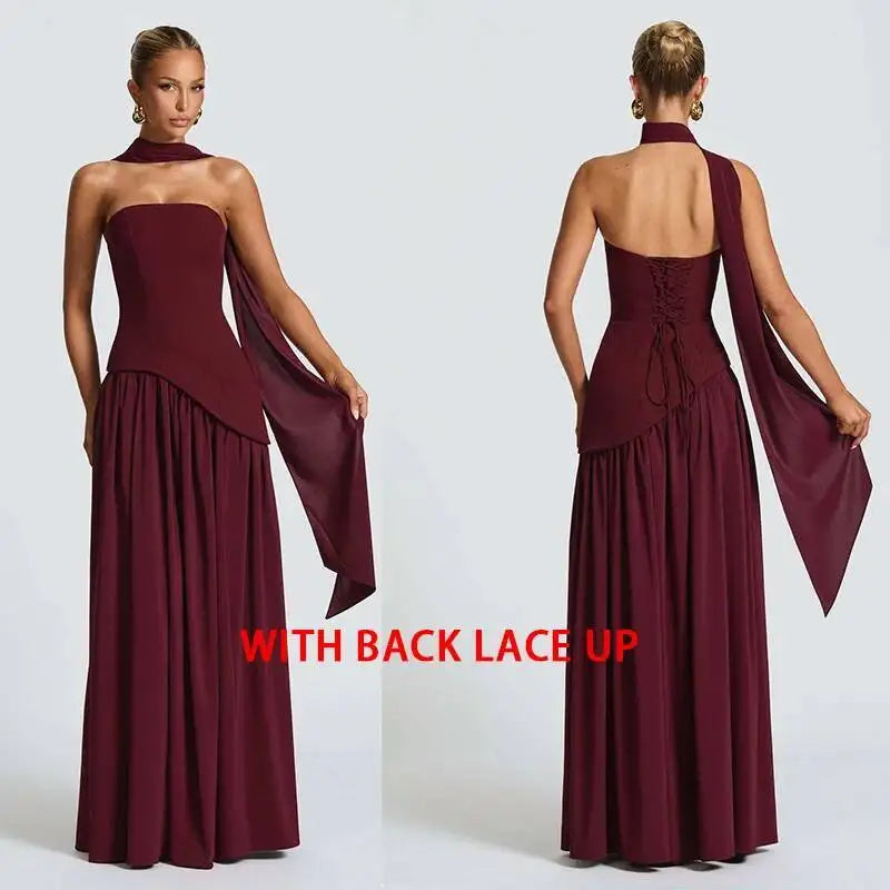 Giyu Sexy Evening Party Dresses Women 2026 Autumn Summer Maxi Long Dress Elegant Strapless Split Backless Pleated Dress