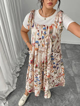 GIBSIE Plus Size Solid Tie Shoulder Overalls Dress For Women 2026 Summer Casual Loose Sleeveless Maxi Long Dresses with Pockets