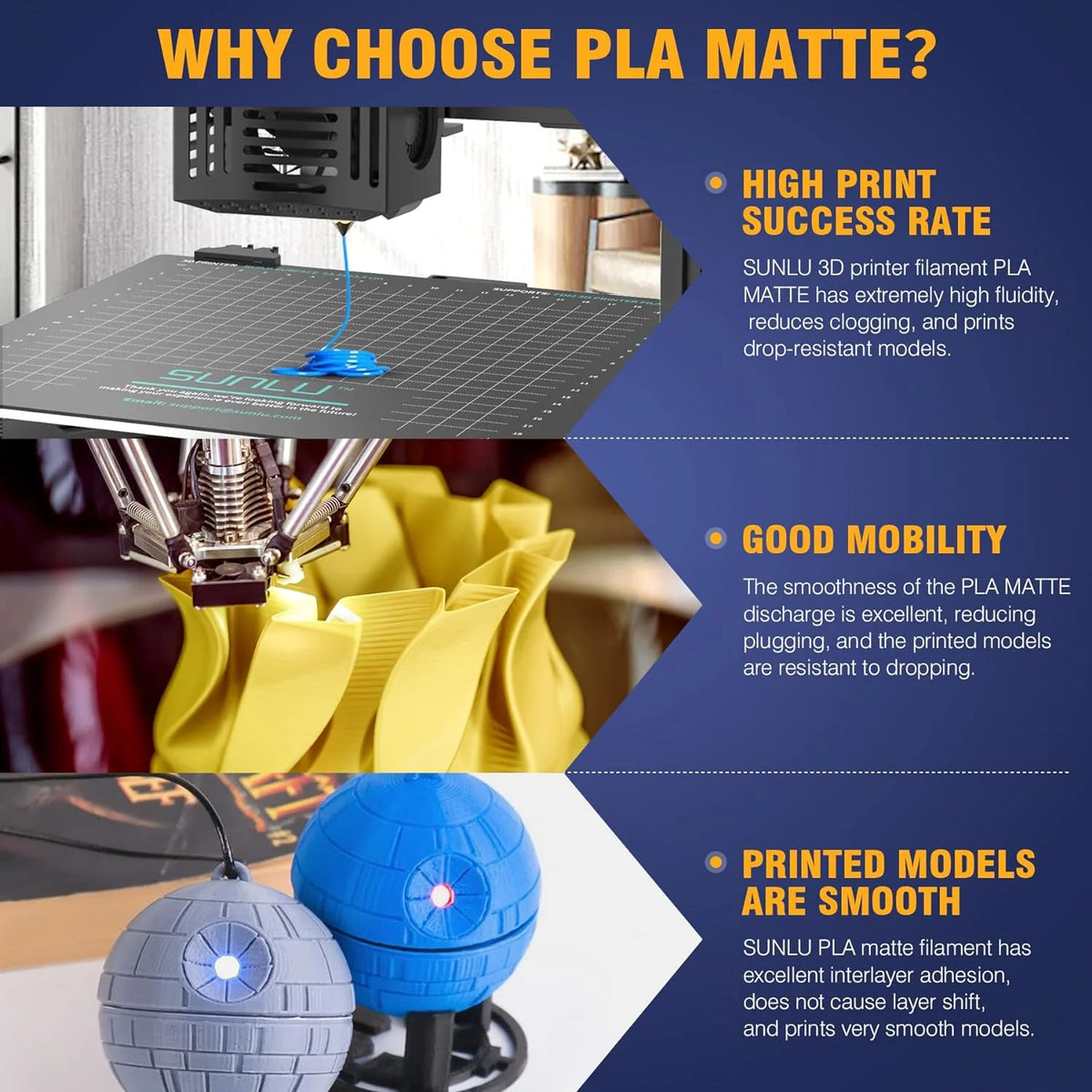 JAYO PLA Matte 3D Printer Filament 1.75mm+/-0.02mm 5/10Rolls 100% No Bubble Non-toxic3D Printing Materials for 3D Printer& Pen