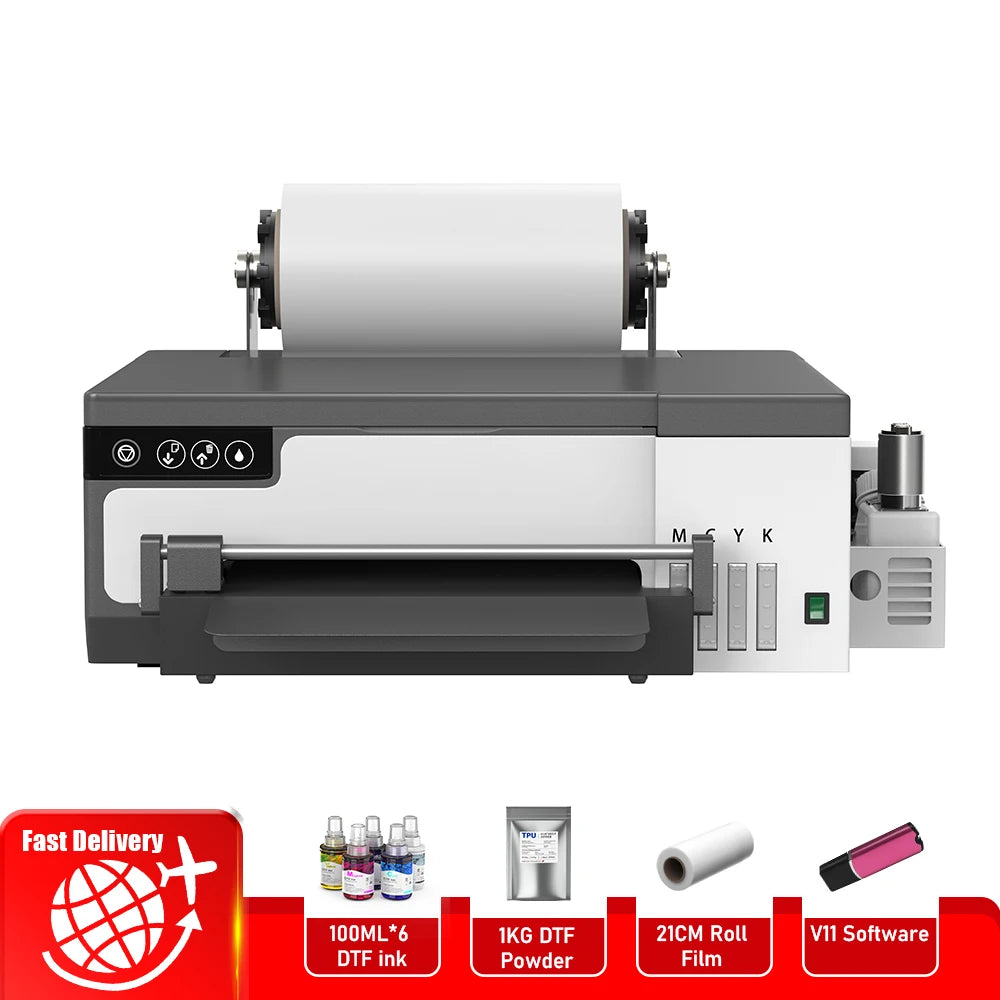 A4 A3 DTF Printer with Roll Feeder-XP600 Doubled Printing Speed Built-in White Stirring System for DIY T-Shirt Clothes print
