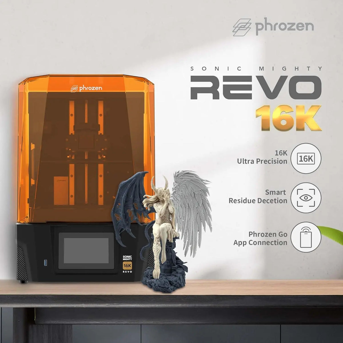 Phrozen Sonic Mighty Revo 16K LCD Resin 3D Printer, 10.1" Mono LCD, Ultra-High Resolution 14×19µm, Smart Failure Detection