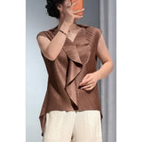 Miyake Pleated T-Shirt 2026 Summer New Irregular Sleeveless Top Simple Casual Fashion V-Neck Fold Vest Commuter Women's Clothing