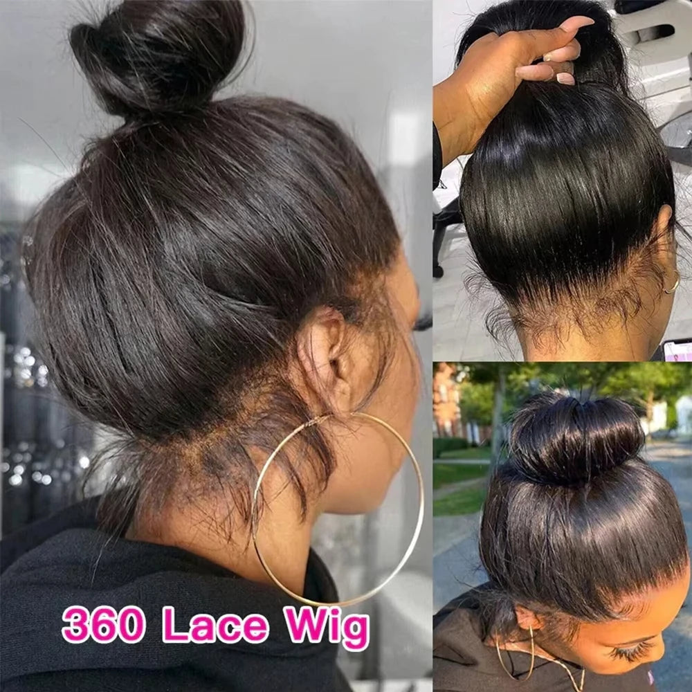 220% Hd Transparent 360 Full Lace Front Wig 40 Inch Pre Plucked Brazilian 13x6 Hd Lace Frontal Wig Bone Straight Human Hair Wigs