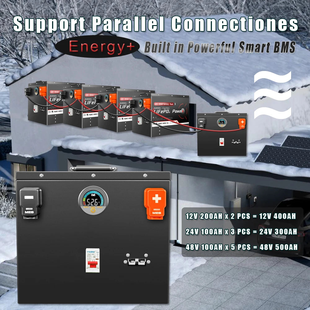 24V 48V 100Ah 200Ah LiFePO4 Battery Pack With Bluetooth BMS 6500+ Cycles For Home Soalr RV PV Inverters Boat Golf Cart