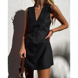 Cotton Linen Womens Dresses Sexy V-Neck Sleeveless Basic Tank Dress Chic Elegant Ladies Dresses Summer Sale Vestidos Para Mujer