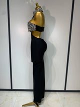 Women Sexy Backless Sparkly Crystal Diamonds Black Bodycon Bandage Dress Celebrity Elegant Evening Club Party Birthday Dresses