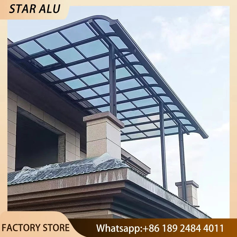 Curved Aluminum Awning with Polycarbonate Roof UV Protection Sun Shelter for Patio Entrance Villa