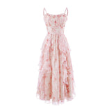 2025 Summer New Floral Printed Suspenders Dress Slim Women Holiday Beach Dress Korean Sleeveless Long Camisole Chiffon Dress