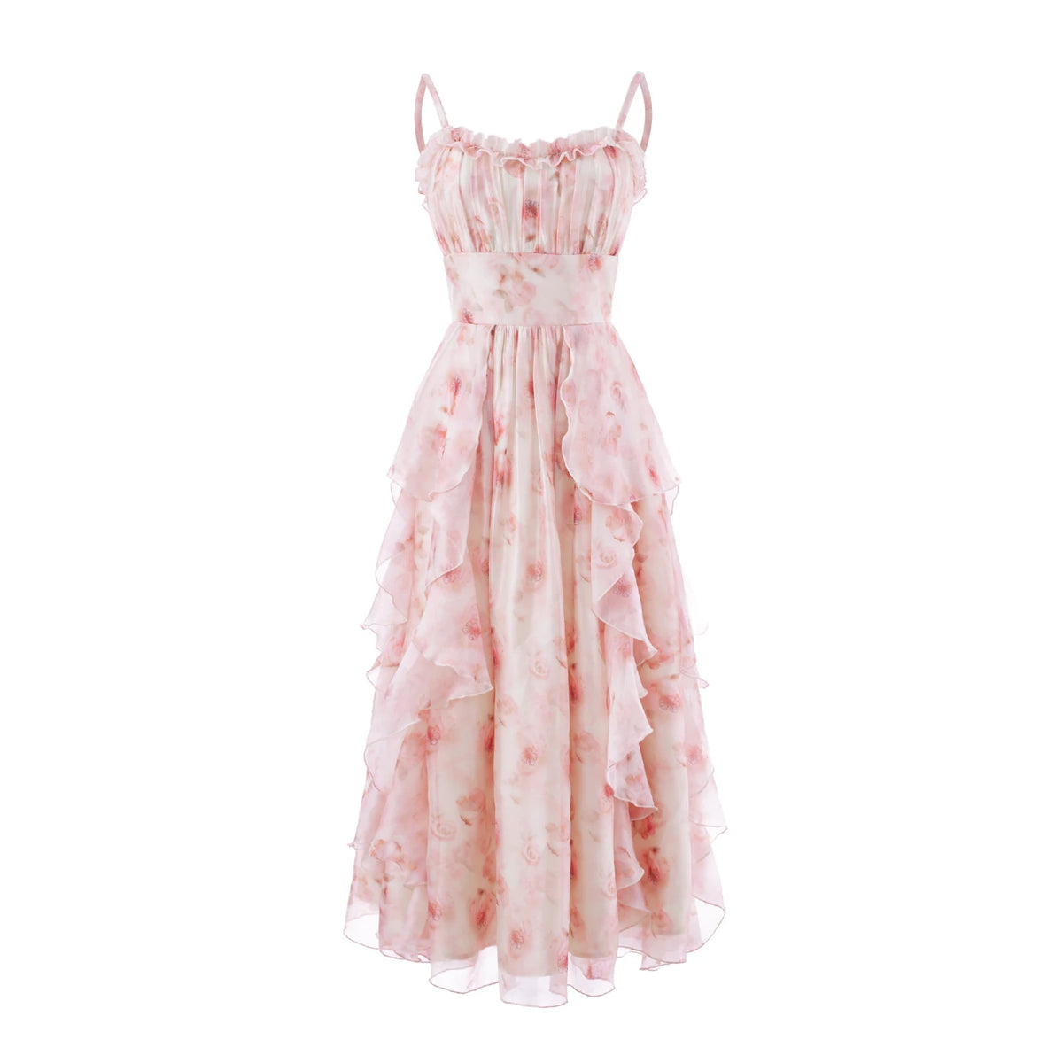 2025 Summer New Floral Printed Suspenders Dress Slim Women Holiday Beach Dress Korean Sleeveless Long Camisole Chiffon Dress