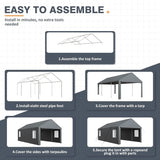 13x25 Ft Carport, Car Ports with 180g PE Tarp, Side-Opening Door & Roll-Up Windows, Carport Canopy, Portable Garage, Customized