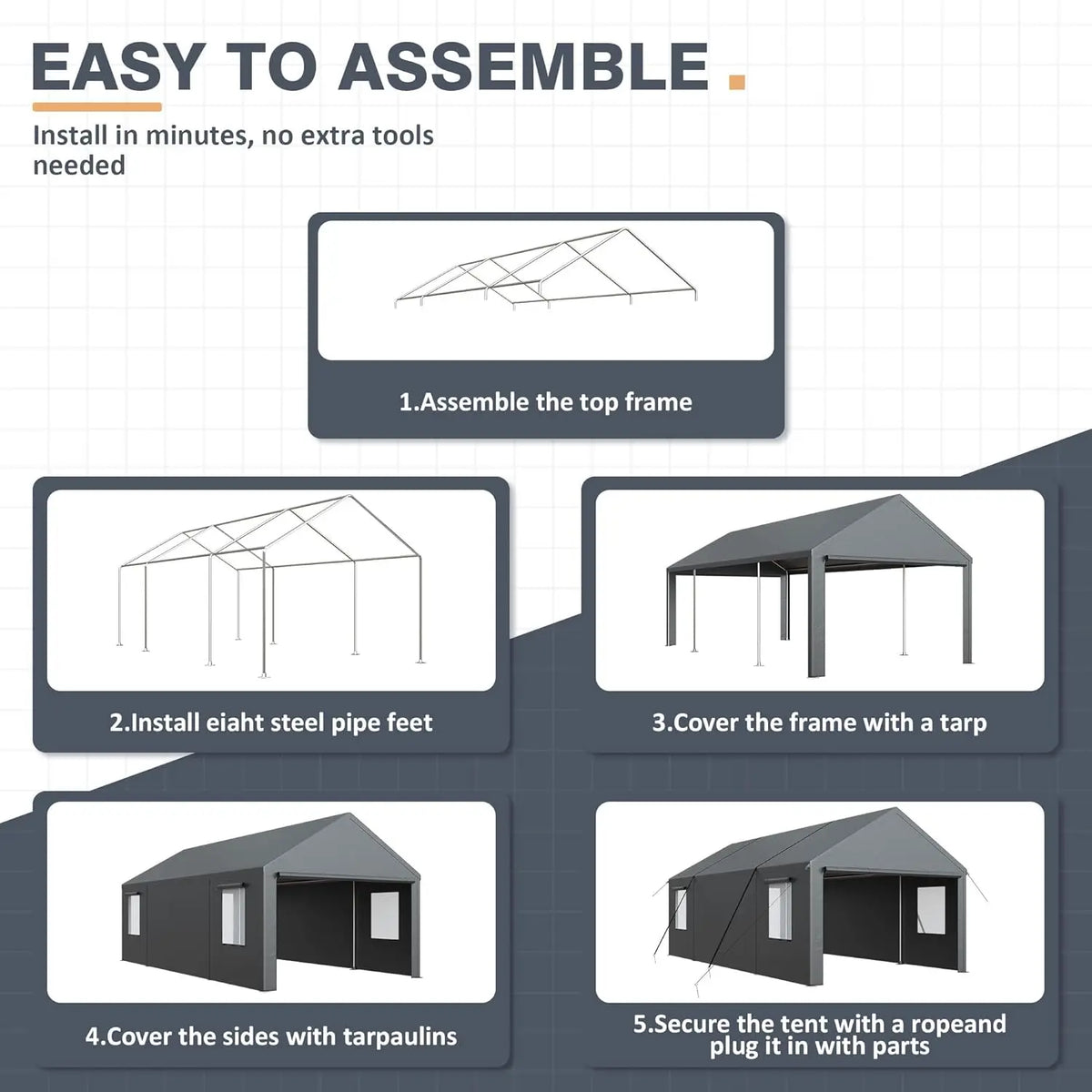 13x25 Ft Carport, Car Ports with 180g PE Tarp, Side-Opening Door & Roll-Up Windows, Carport Canopy, Portable Garage, Customized
