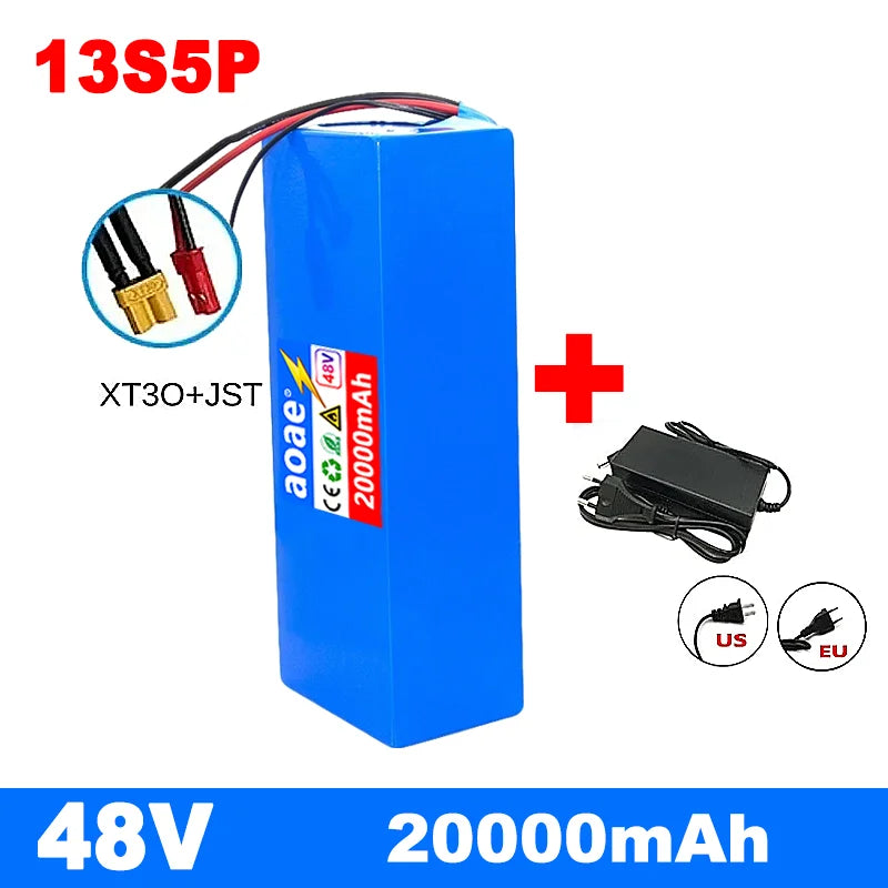48V Electric Scooter Battery 13S5P 20Ah 18650 Grade-A Cells 2000W Built-in BMS XT60 JST High Capacity Long Range Safe & Durable