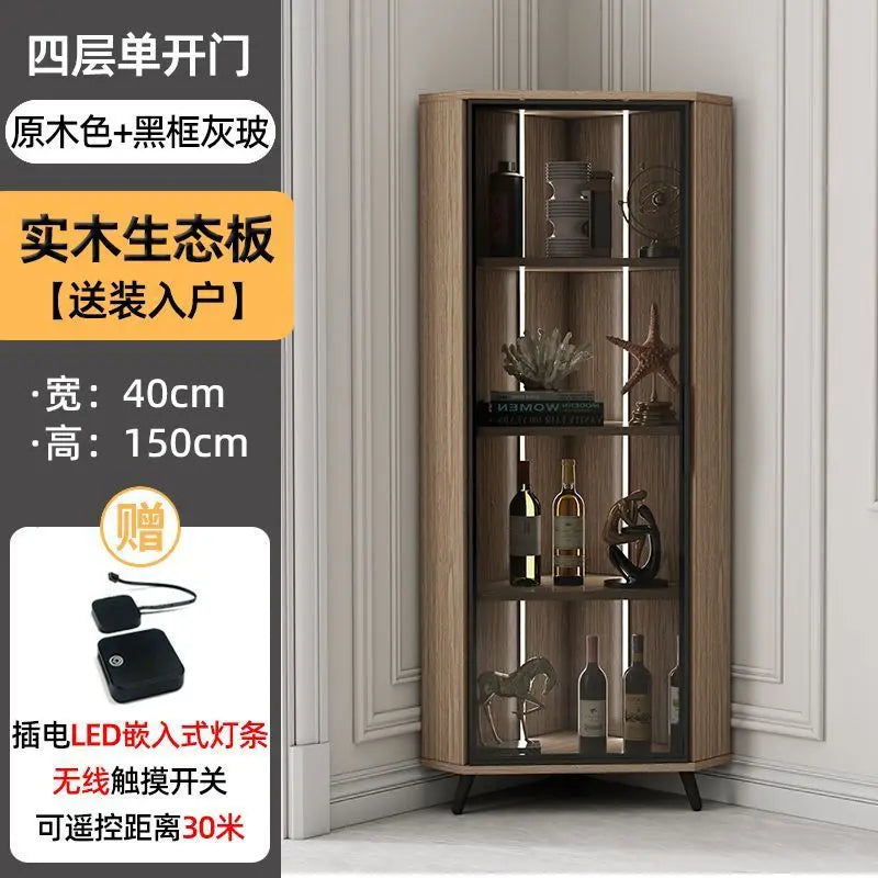 Corner Cabinet with Light Solid Wood Living Room Corner Corner Cabinet Display Bookcase Storage Triangle Cabinet Dining