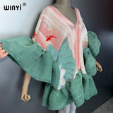 WINYI Women's Pleated Elastic Elegant Short Dress Beach Cover Up Kaftan Abaya Dubai Luxury Evening Wear Muslim Fashion