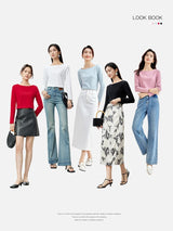 SENTUBILA Women's Cotton T-shirts 2026 Spring Autumn Simlple Long Sleeve Top Solid Basic Tee Shirts Female Pullovers 143T57728X