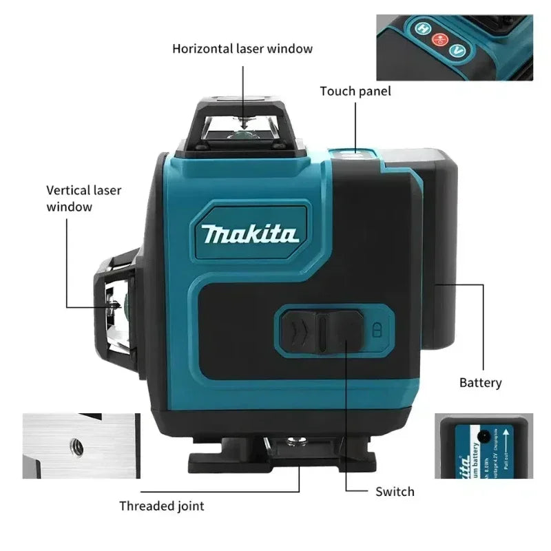 Makita  360 Horizontal Vertical 16-Line Cross Level High-Precision Portable Tool High-Precision Green Light Laser  Wall-Mounted