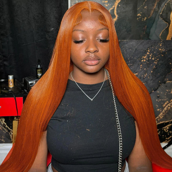 30 Inch Straight Orange Ginger Lace Front Wigs Human Hair 350 Colored