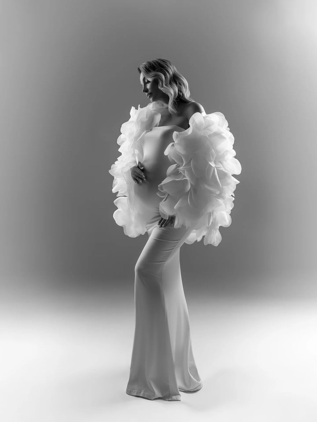 Romantic White Floral Jacket Organza Women Cape Handmade Oversize Maternity Coat Wedding Bridal Coat Outfit Jacket for Dress