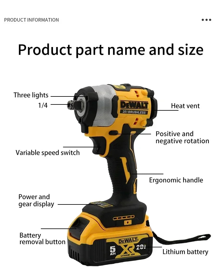2025 Dewalt  Electric Impact Wrench Rechargeable High Torque 406Nm(Reverse) 1/2" 2500 RPM Universal 20V Battery Power Too DCF922