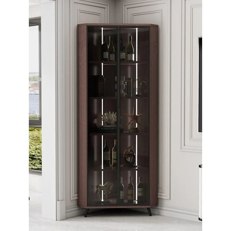 Corner Cabinet with Light Solid Wood Living Room Corner Corner Cabinet Display Bookcase Storage Triangle Cabinet Dining