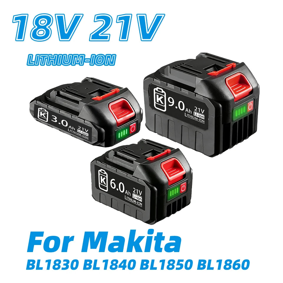 18V 21V MAX 3.0 6.0 9.0Ah Rechargeable Lithium Battery for Makita BL1830 BL1840 BL1850 High Capacity Electric Drill Battery