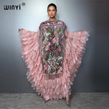 WINYI Summer Women's Casual Dresses Elastic Slim Pleated Dress Abaya Dubai Luxury Party Dress Muslim Woman Boho Evening Dress