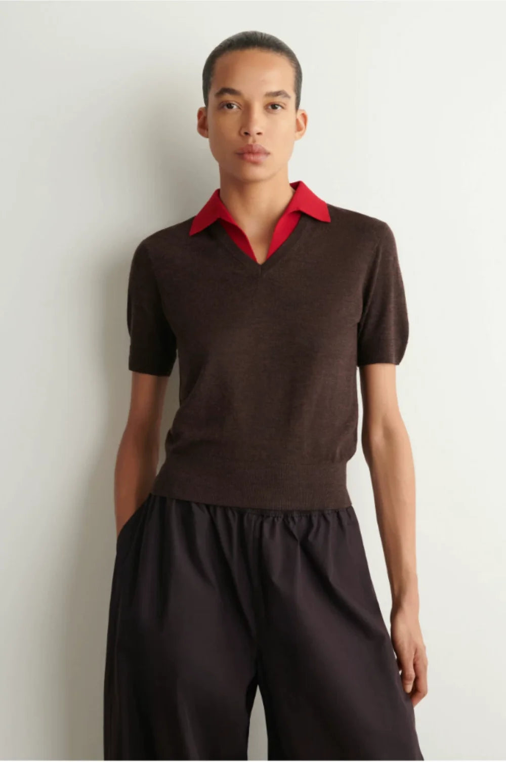 XIMIAN APPAREL 2026 YAZHIMEI traf Cos autumn New Style of Ladies' casual brown Standard style wool-blend layered polo shirt