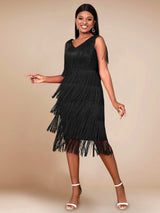 AOMEI Tassel Dresses Party V Neck Sleeveless High Waist Women Fringe Dance Evening Birthday Gowns Sexy Club New African Robe
