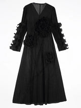 LANMREM Ruffled Edge Pleated Dress For Women Long Sleeves Embroidered Pullover Elegant Dresses Female Trendy Clothing 2DM1091