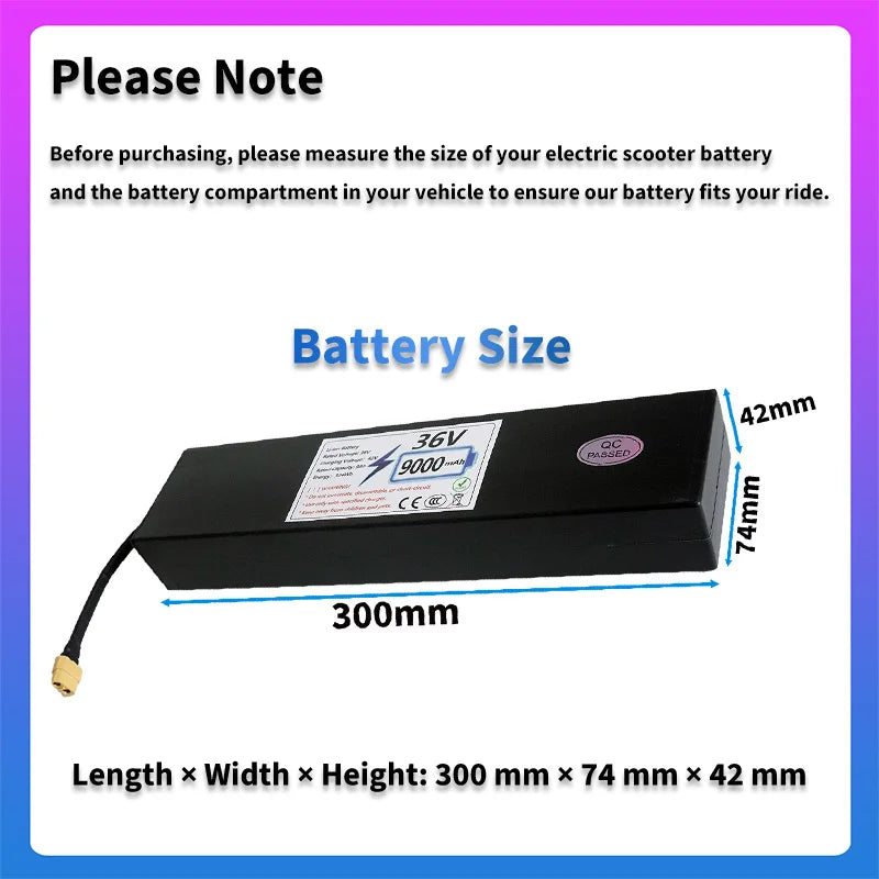 Upgraded Version 36V Electric Scooter Battery 7.8Ah Replacement Lithium-ion 9Ah High-Capacity 10S3P Battery Pack Built-in BMS