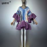 WINYI Women's Pleated Elastic Elegant Short Dress Beach Cover Up Kaftan Abaya Dubai Luxury Evening Wear Muslim Fashion