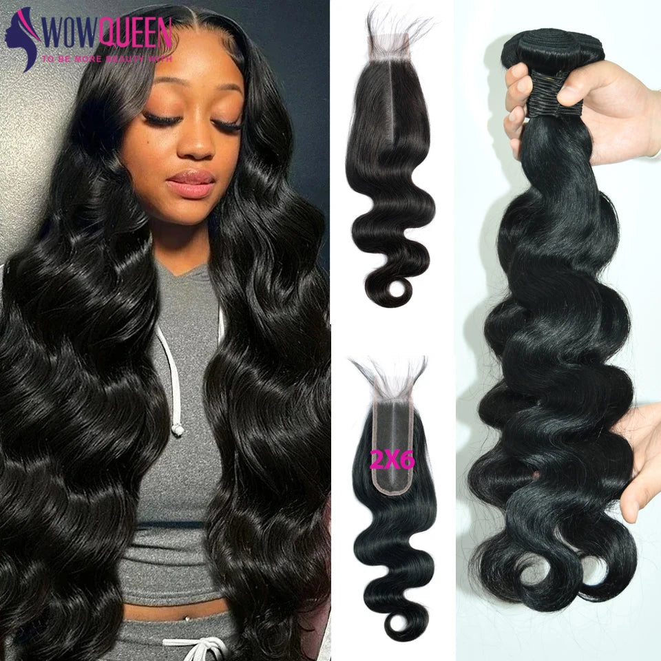 Body Wave Bundles With Closure 2x6 4x4 Brazilian Hair Weave Bundles With 13x4 Frontal Natural Human Hair Bundles And Closure