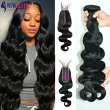 Body Wave Bundles With Closure 2x6 4x4 Brazilian Hair Weave Bundles With 13x4 Frontal Natural Human Hair Bundles And Closure