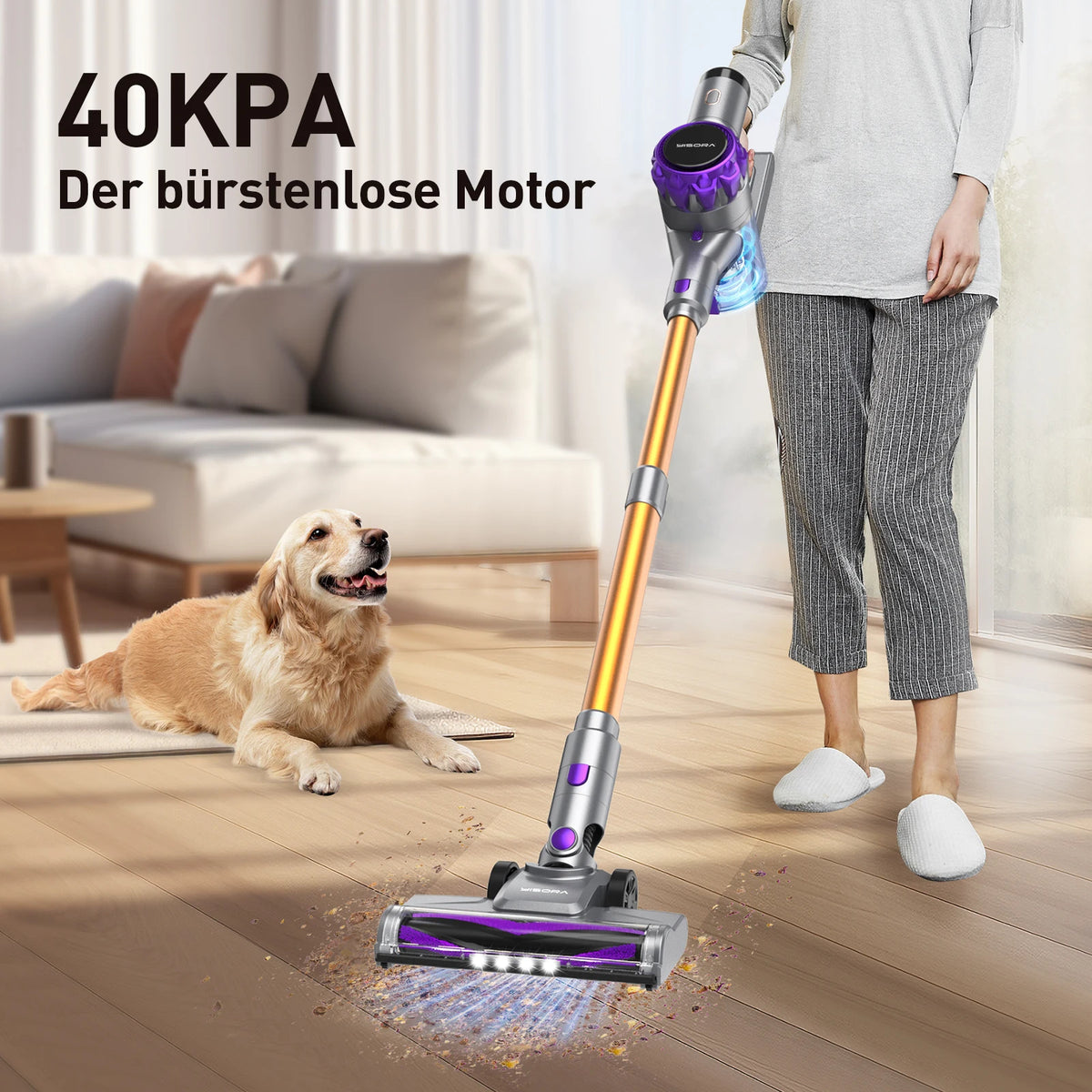 YISORA Cordless Vacuum Cleaner, 40Kpa 55Mins Running Time Wireless Vacuum Cleaner with Touchscreen for Pet Hair, Carpet