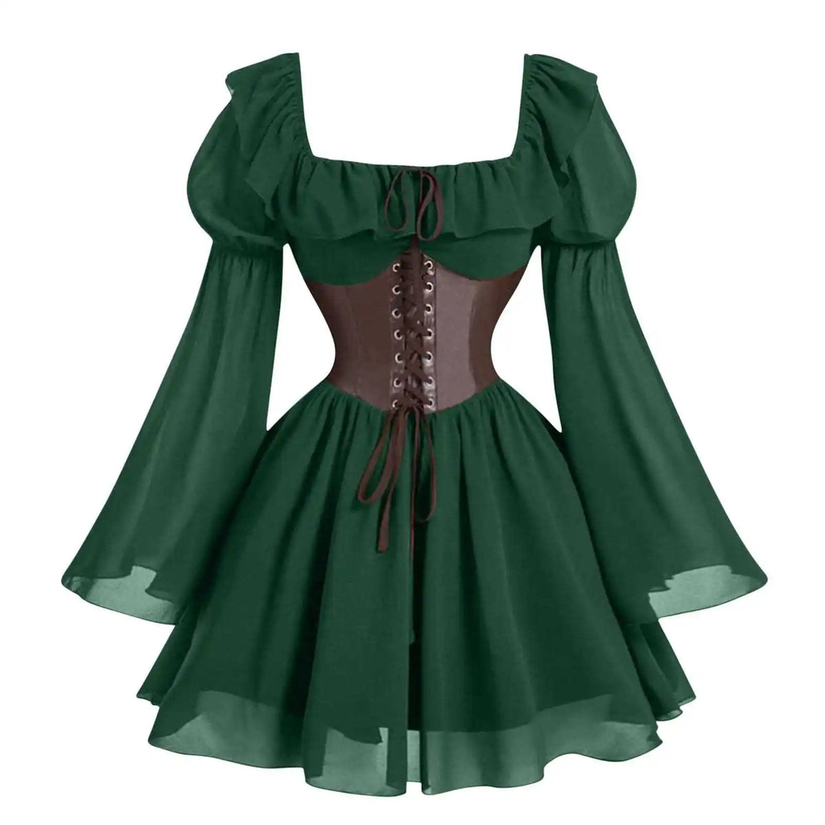 Renaissance Period Medieval New Long Sleeved Women's Bubble Sleeve Dress Halloween Fashion Retro New Party Waist Cinched Skirt