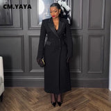 CM.YAYA Fashion Women OL Work Double Breasted Notched Long Sleeve Maxi Dress Spring Sexy Night Elegant Party Street Long Dresses