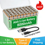 Rechargeable Li-ion AAA Battery 8000mAh 1.5V AAA Battery Type-C Fast Charge Long-lasting for High-Drain Devices Cameras Remotes