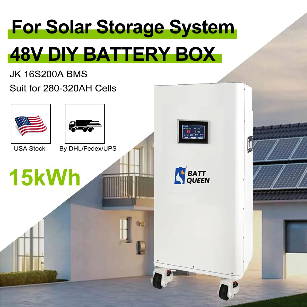 US Stock 51.2V280AH LifePO4 Battery Box 48V DIY KIT JK BMS pb2a16s20p 4.3 inch LCD 15kWh Home Solar System Battery Case Only