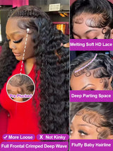 40 46 Inch Water Wave Curly Lace Front Wig 13x6 HD Deep Wave Lace Frontal Wig 300% Density Glueless Human Hair Wig For Women