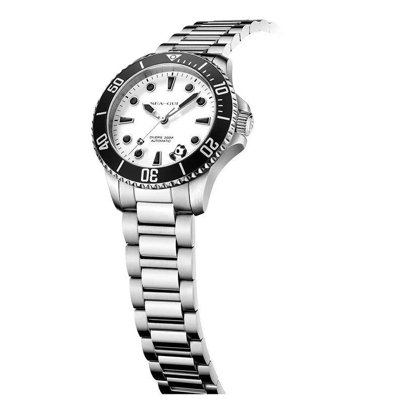 Seagull 6203 2025 New Men's Panda Dial Diver Watch 200M Waterproof Chronograph Stainless Steel Band Sports Casual Wristwatch