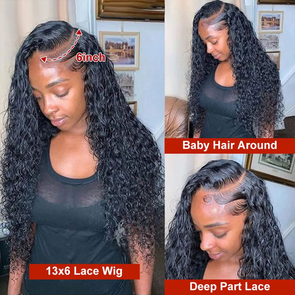 13x4 HD Water Wave Human Hair Wig 40 Inches Pre Plucked Lace Frontal Wig