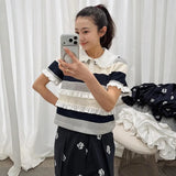 Japanese Style Sweet Women's Short Sleeve Knit Top 2026 Summer Lady Fashion Letter Embroidery Casual Knit Shirt Female T-Shirt