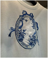 Women's Summer Round Neck White Bow Embroidered Loose T-shirt