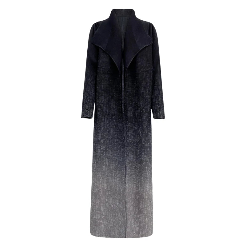 Miyake Pleated Turndown Collar Double Breasted Button Long Sleeve Cardigan Dress Women 2025 New Abaya Original Designer Clothes