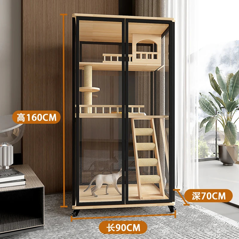 AA No panoramic cat villa household cat cage indoor solid wood balcony direct sales cat cage