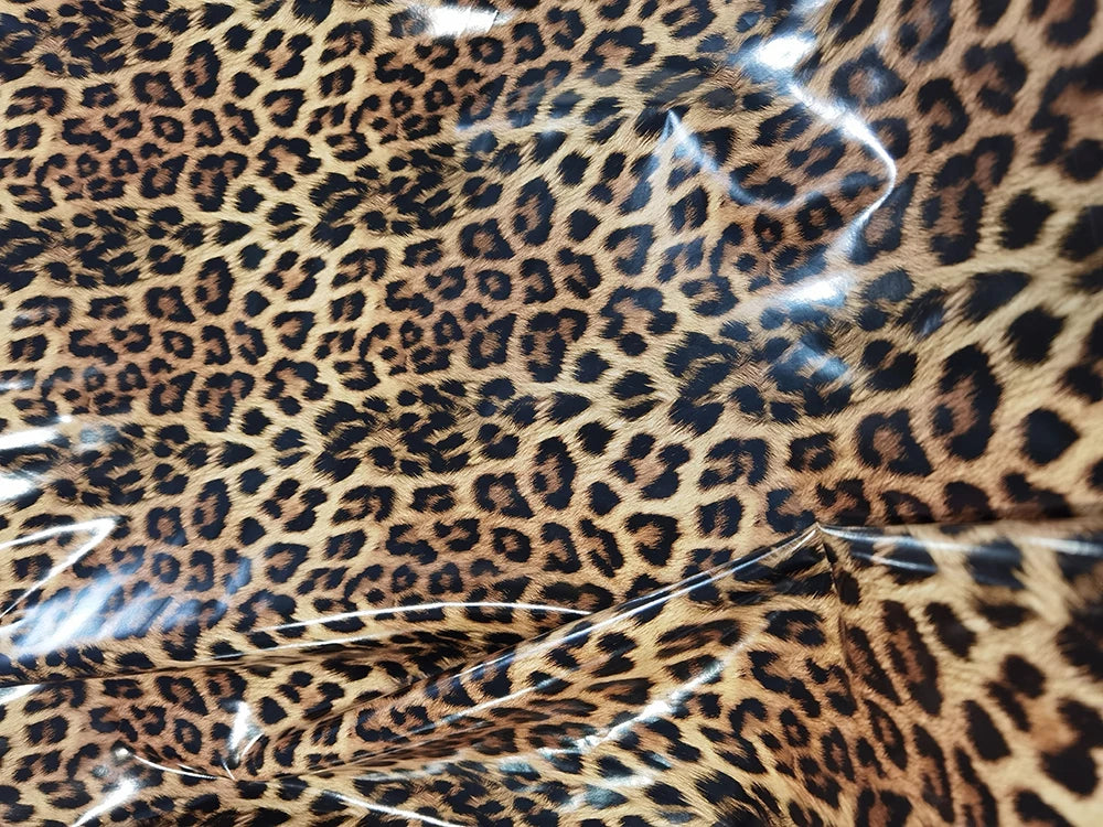 Plus Size Sexy Leopard Print A-line Midi Dress Womens Club Back Zipper Party Long Dresses Glossy Patent Leather Swing Dress