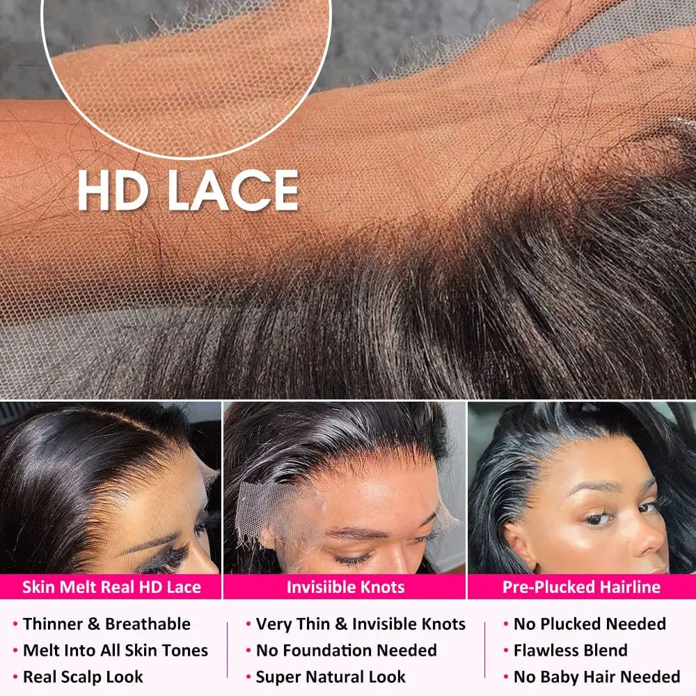 Raw Peruvian Body Wave 250% Density 40 42 inch 13x6 HD Lace Front Human