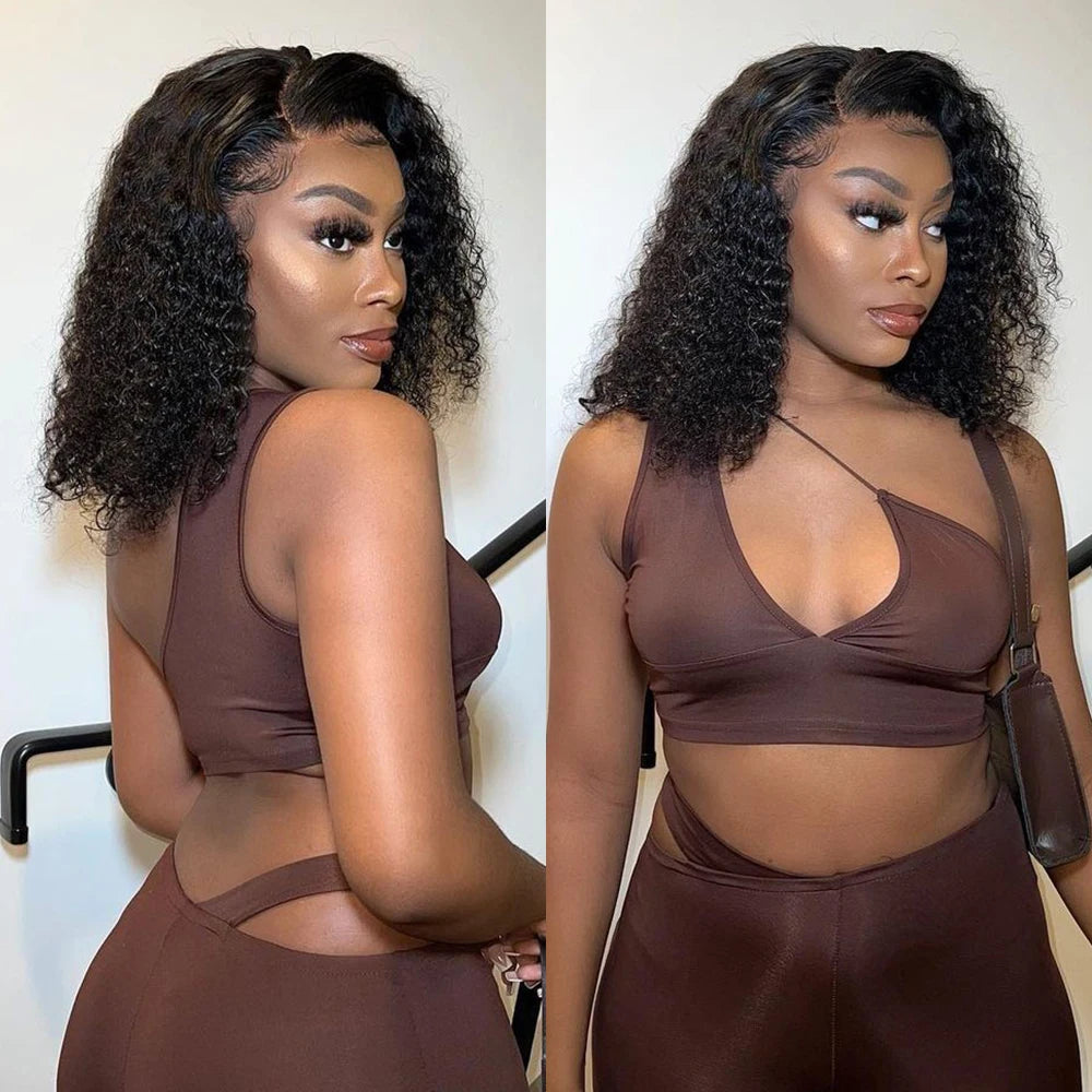Pre Cut No Glue Water Wave 13x6 Bob Wigs Curly 7x5 Glueless Wig Human