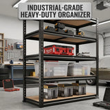 Heavy Duty Metal Storage Rack 5 Tier Adjustable Utility Shelving Unit with MDF Board Garage Organizer Tool Shelf for Basement Warehouse Kitchen Pantry Closet Multi-Purpose Storage Display Rack