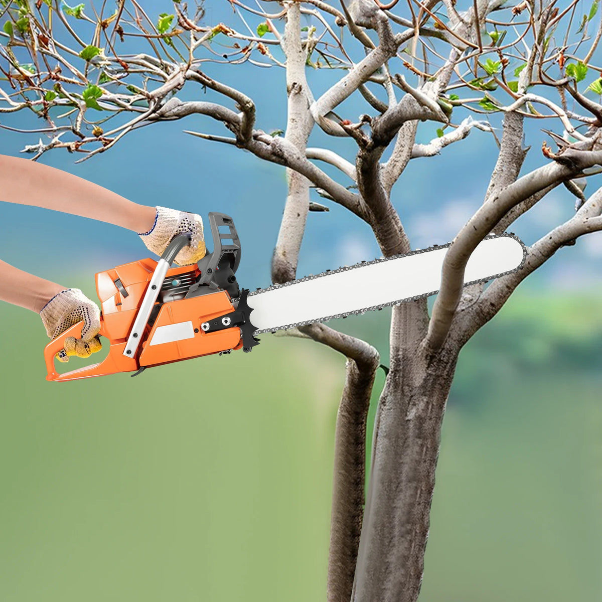 72cc Gas Powered Chainsaw with 24'' Guide Bar Saw Chain 2-Stroke Engine Cut Wood for Wood Cutting Tree Logging, Manganese Steel